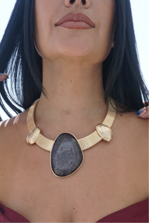 BLACK STONE STATEMENT NECKLACE SET