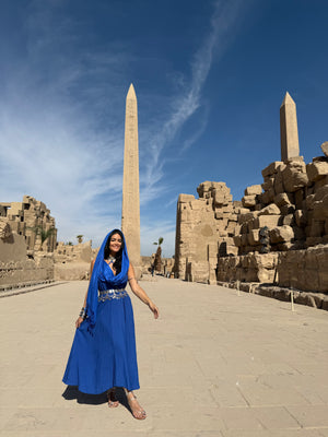 V Cut Maxi Dress - LAPIS BLUE