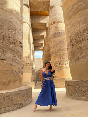 V Cut Maxi Dress - LAPIS BLUE