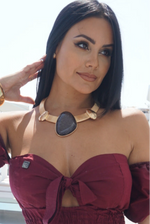 BLACK STONE STATEMENT NECKLACE SET