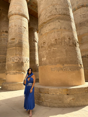 V Cut Maxi Dress - LAPIS BLUE