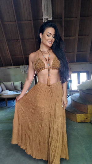 CRINKLE MAXI SKIRT - EARTH