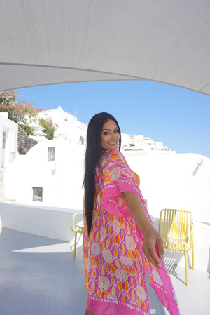 PINKS & ORANGE SILKY KIMONO