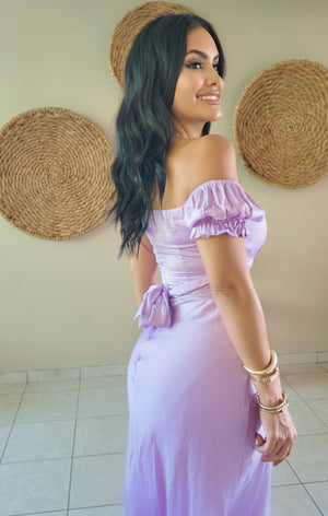 LAVENDER SILKY MIDI DRESS