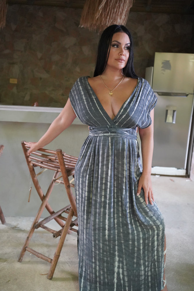 grey tie dye maxi dress Grey Tie and Dye Maxi Dress L/40