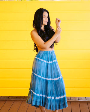 
            
                Load image into Gallery viewer, TIE DYE MIDI SKIRT BLUE
            
        