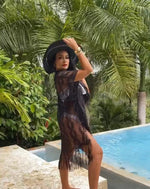 FRINGE COVER UP - BLACK